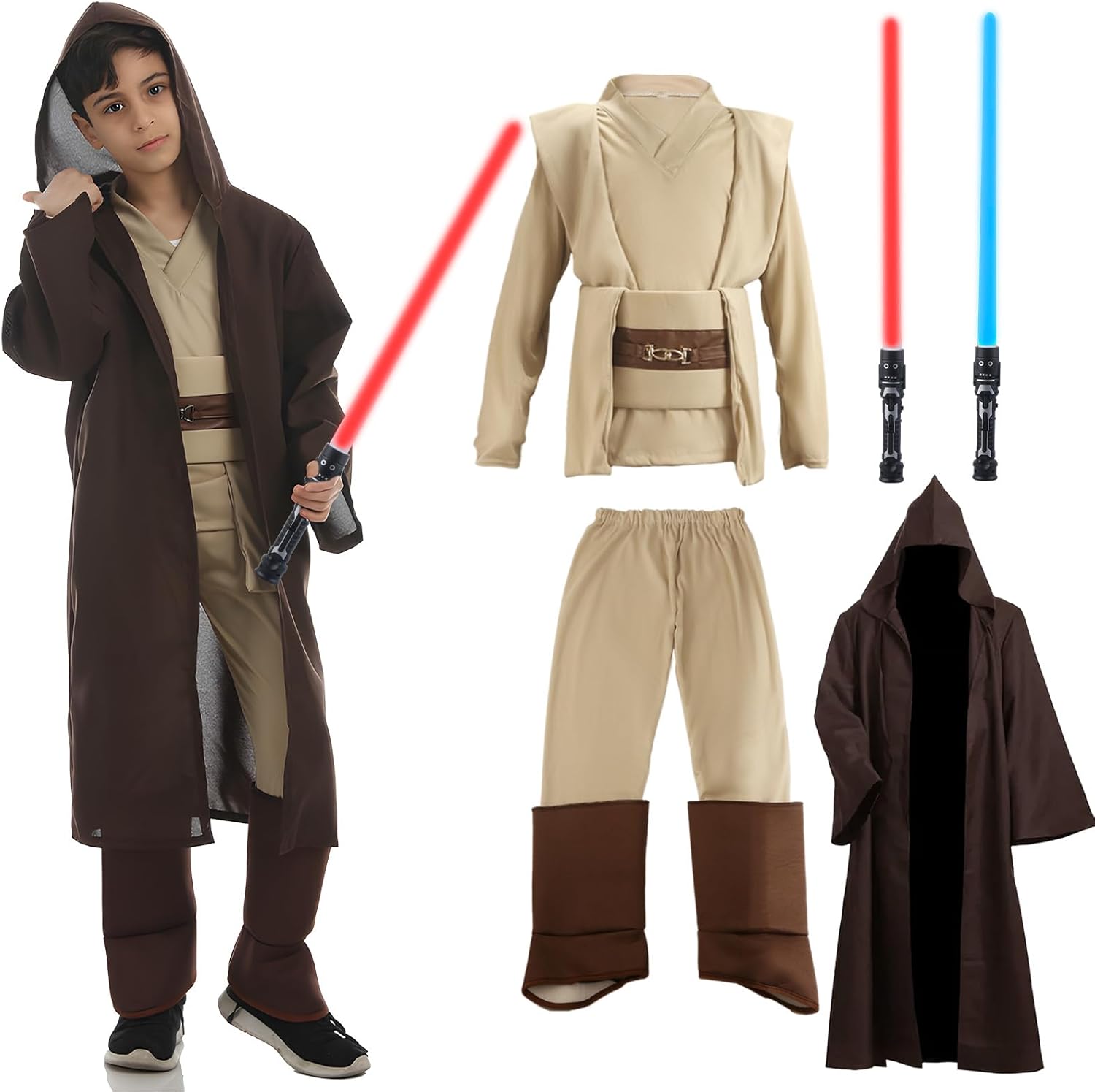 Déguisement Star Wars Skywalker à capuche bleu et rouge