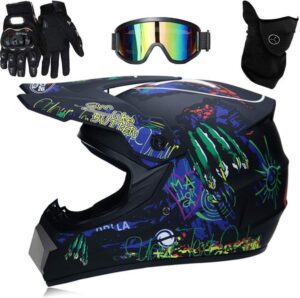 Casque tout-terrain Harley Quinn avec lunettes, gants et masque facial