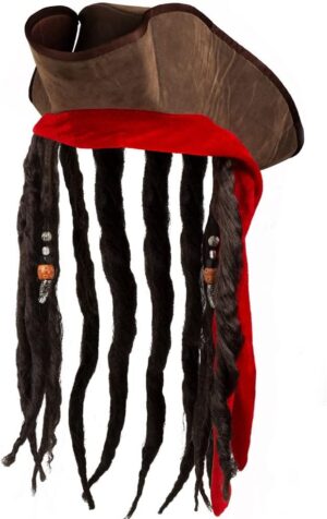 Chapeau pirate marron Capitaine Jack Boland avec tresses