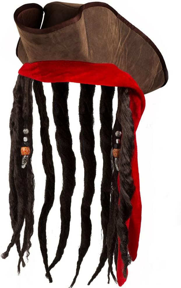Chapeau pirate marron Capitaine Jack Boland avec tresses