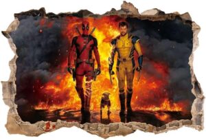 Sticker mural 3D multicolore Wolverine et Deadpool en vinyle pour intérieur