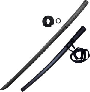 Katana d'entraînement Deadpool noir en polypropylène avec étui, tsuba et bokken 105 cm