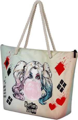 Sac de plage Harley Quinn Mad Love beige, 52 x 37 cm
