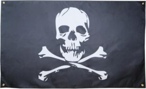 Drapeau pirate tête de mort et os 150 x 90 cm avec 4 œillets