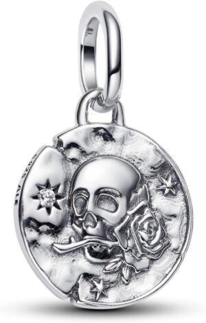 Breloque médaillon tête de mort Pandora ME en argent sterling et zircone