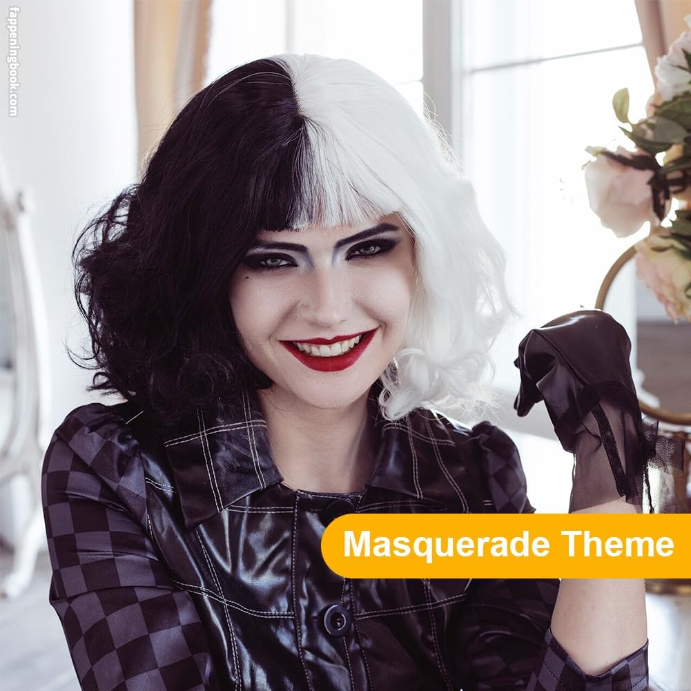 Perruque bob Cruella noir et blanc avec filet réglable 2 pcs – Image 7