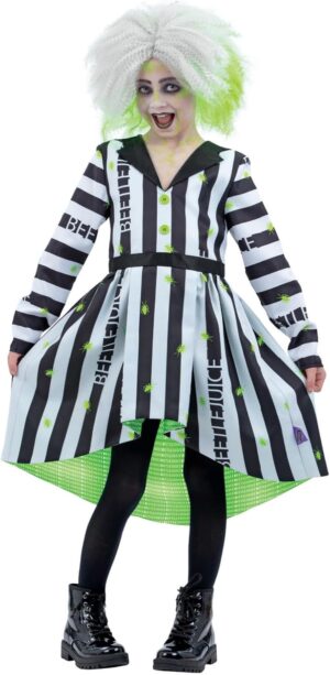 Robe enfant Beetlejuice à rayures avec jupe asymétrique