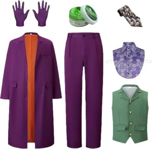 Déguisement Joker violet pour homme avec manteau, gilet et accessoires