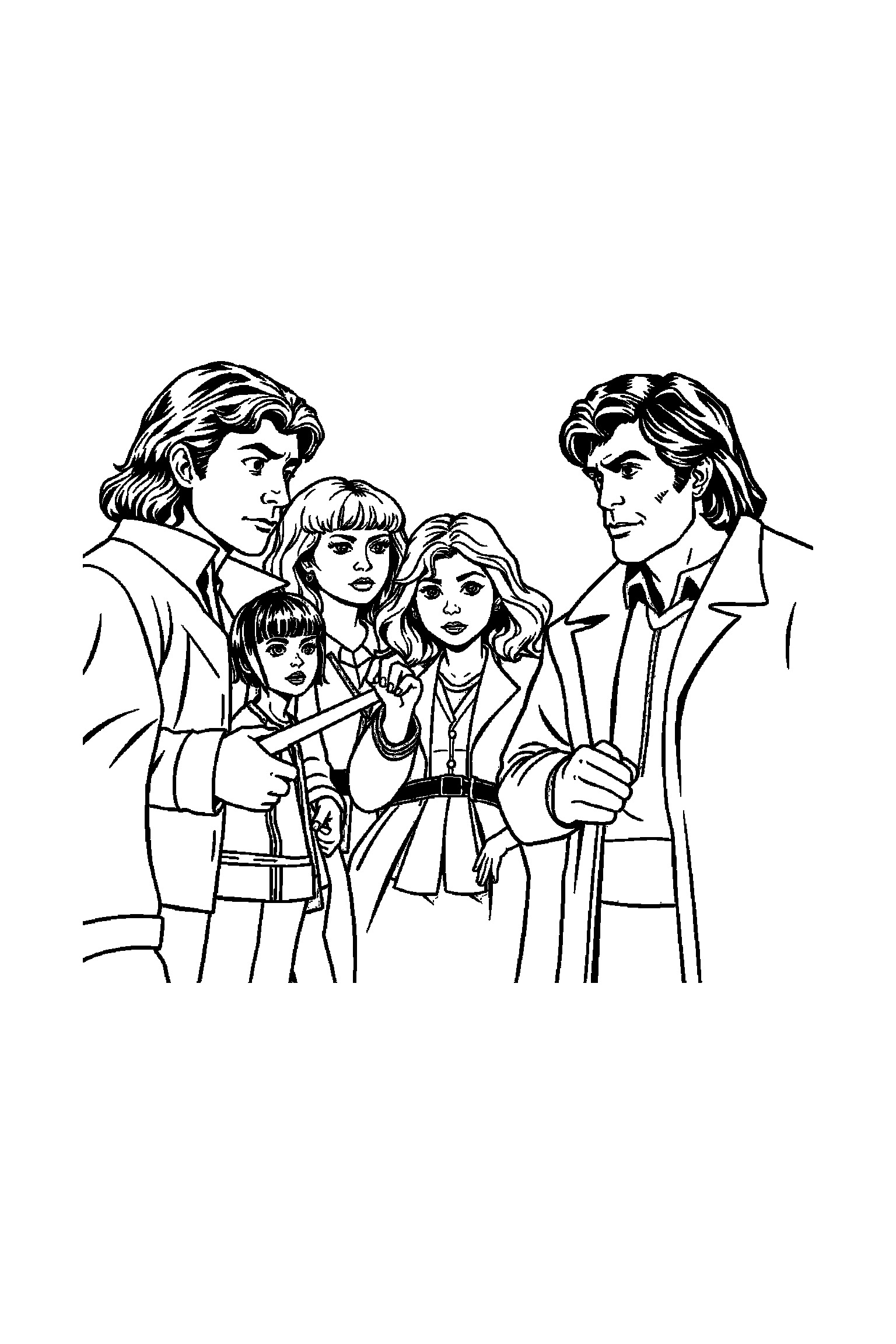 Coloriage Séries TV gratuit à imprimer - grand coloriage détaillé de une équipe de héros avec motifs rétro Coloriage Séries TV gratuit à imprimer : grand coloriage détaillé de une équipe de héros avec motifs rétro