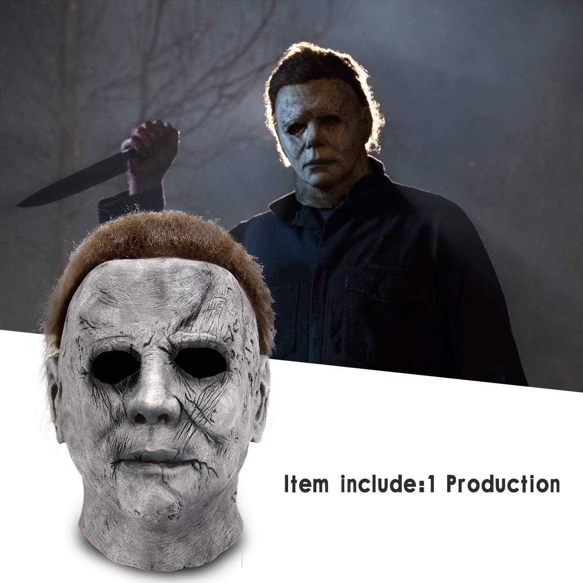 Masque Michael Myers gris en latex pour cosplay Halloween – Image 7