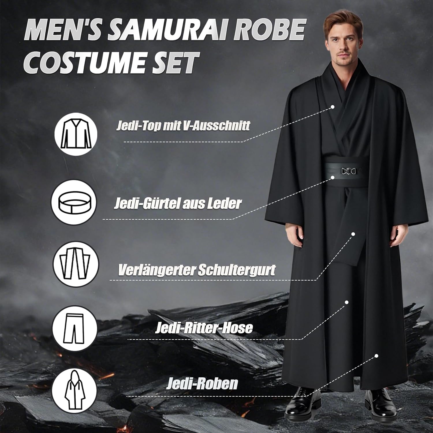 Déguisement Star Wars homme à capuche, ensemble guerrier médiéval – Image 3