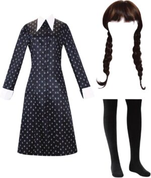 Robe Nevermore Academy avec Thing et perruque 120, costume Halloween femme et fille