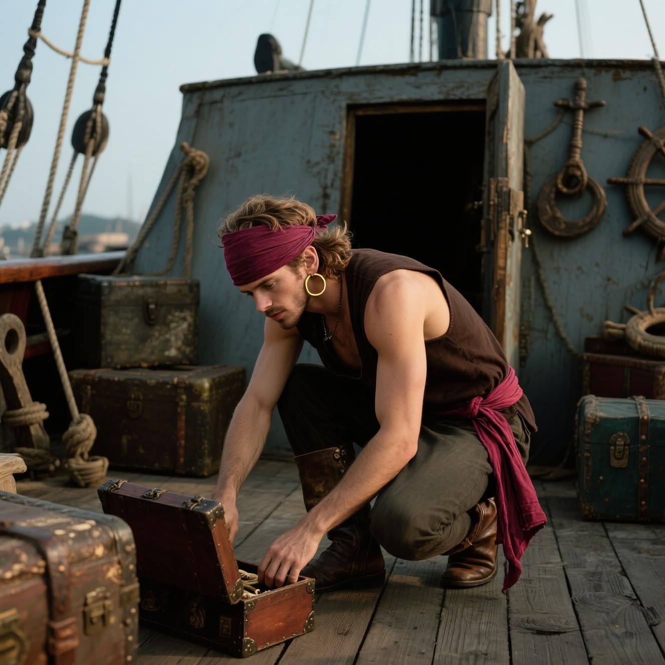Costume de pirate homme style Renaissance avec gilet rétro et accessoires – Image 3