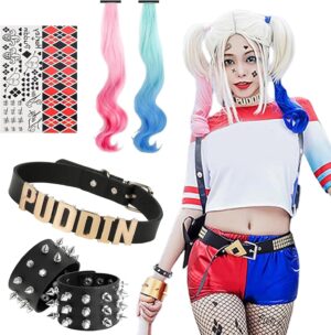 Set Harley Quinn femme 6 pièces réglables avec postiches