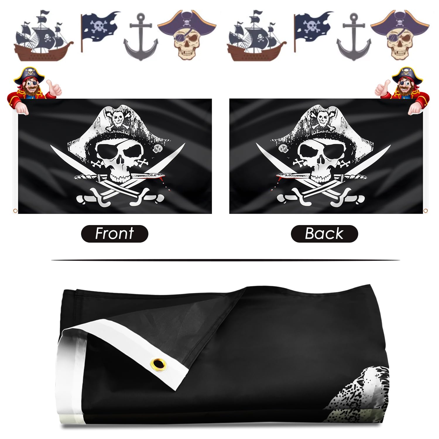 Drapeau Pirate des Caraïbes double face 90x150 cm avec 2 œillets en laiton – Image 6