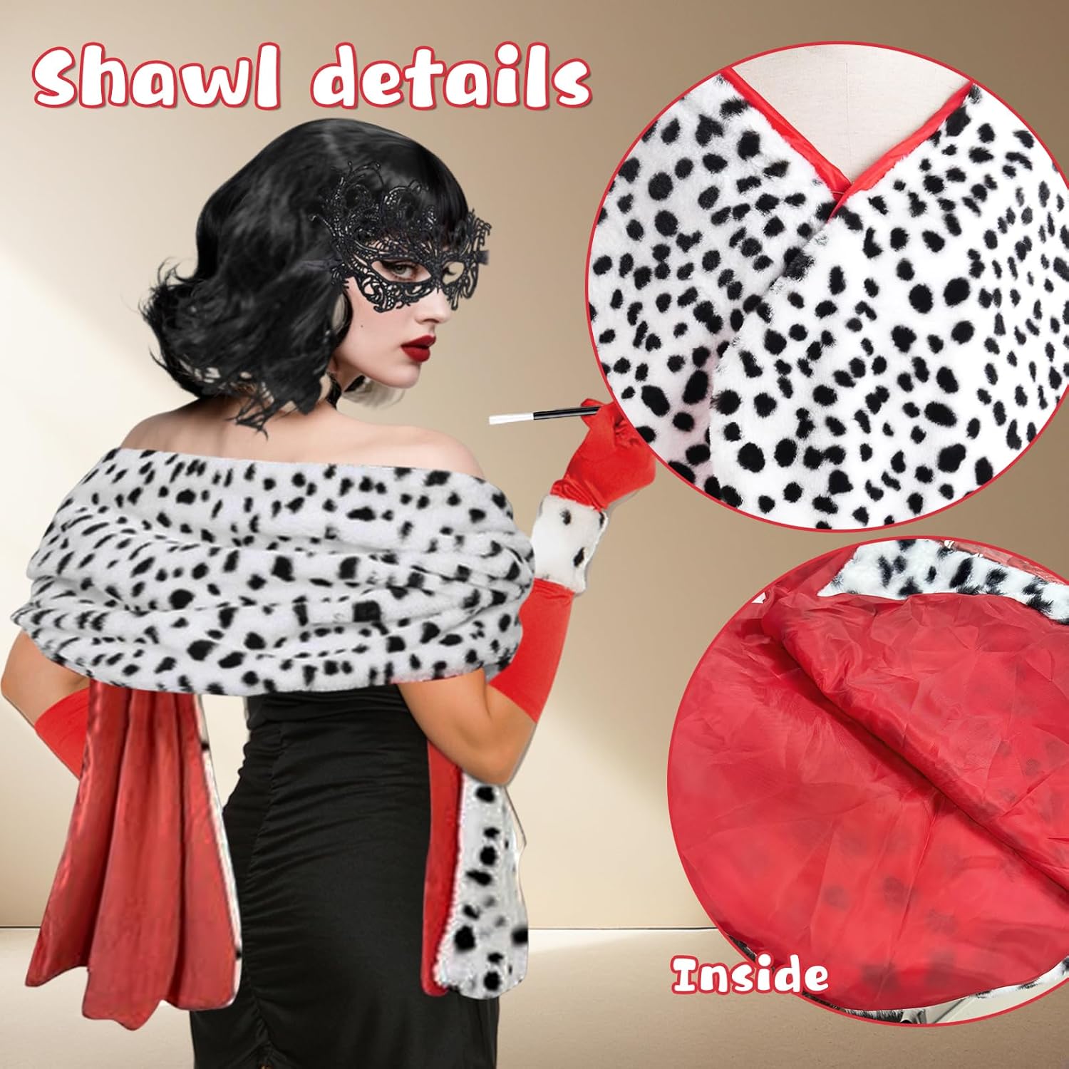Déguisement Cruella femme 7 pièces avec perruque noir blanc – Image 3