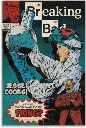 Affiche Breaking Bad rétro style bande dessinée sur toile 45 x 30 cm