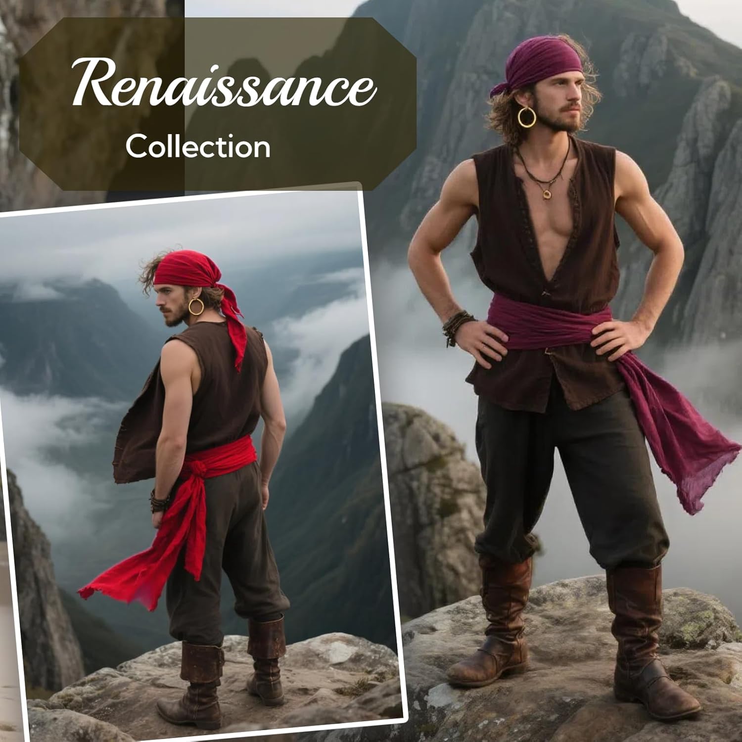 Costume de pirate homme style Renaissance avec gilet rétro et accessoires – Image 5
