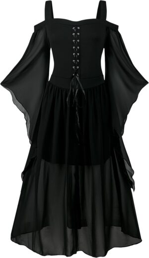 Robe renaissance femme à manches trompette, style médiéval gothique