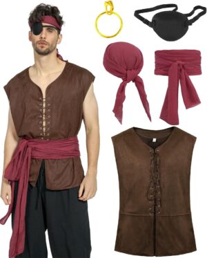 Costume de pirate homme style Renaissance avec gilet rétro et accessoires