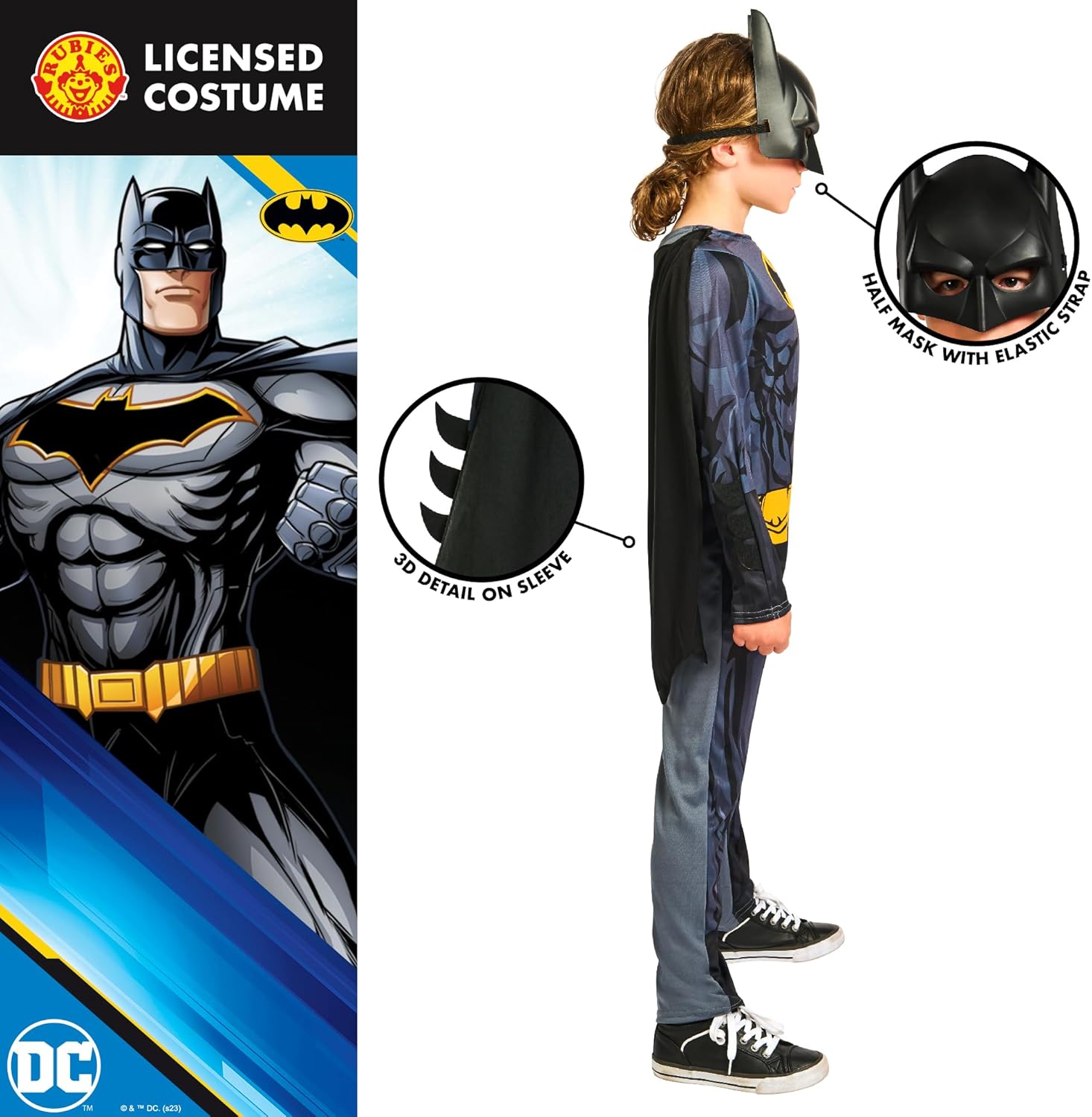 Déguisement enfant DC Batman avec cape amovible et masque moulé – Image 3
