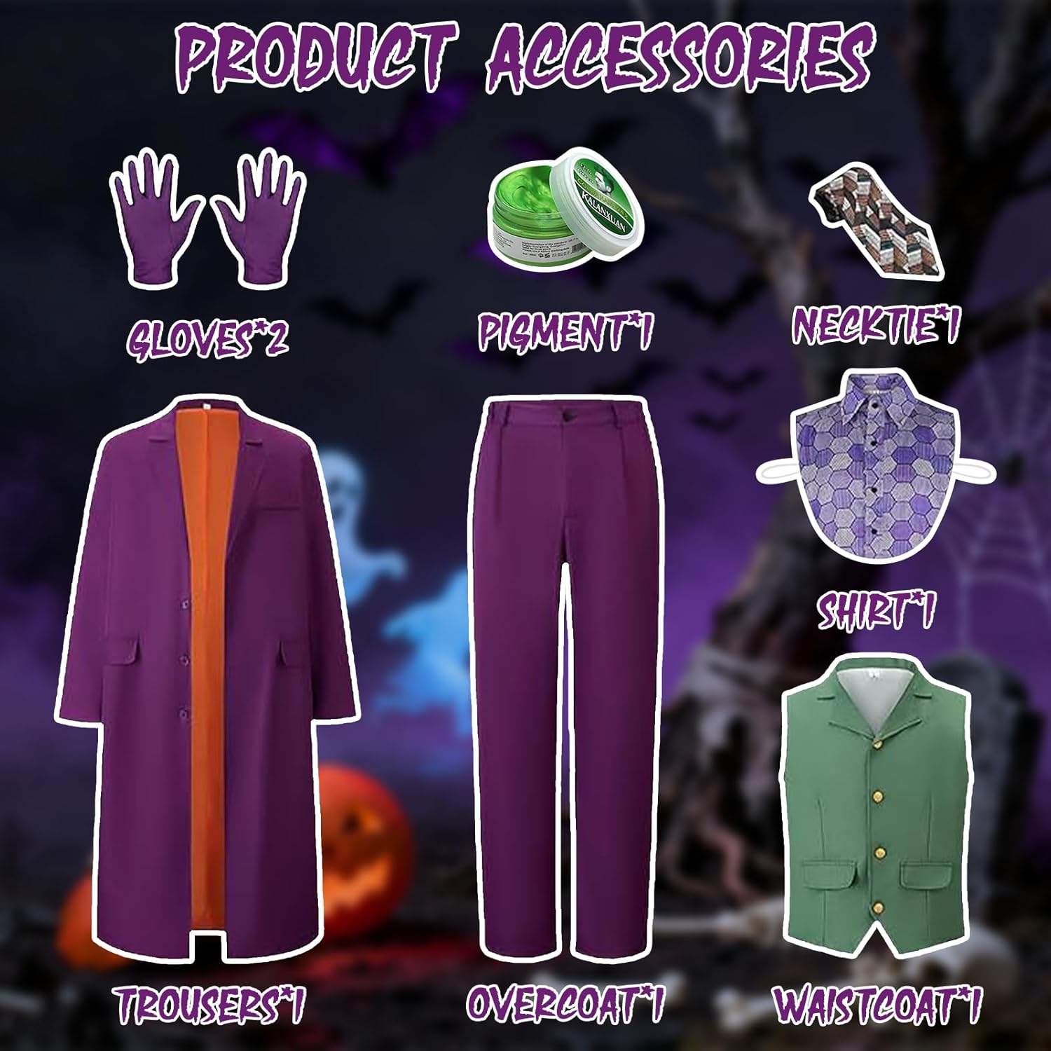 Déguisement Joker violet pour homme avec manteau, gilet et accessoires – Image 3