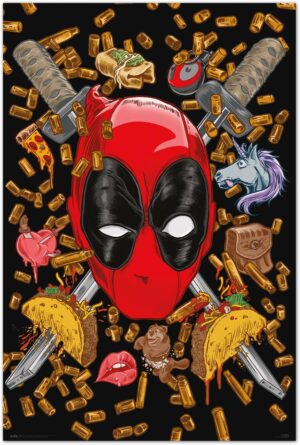 Poster Marvel Deadpool Bullets and Chimichangas multicolore 53 x 158 cm