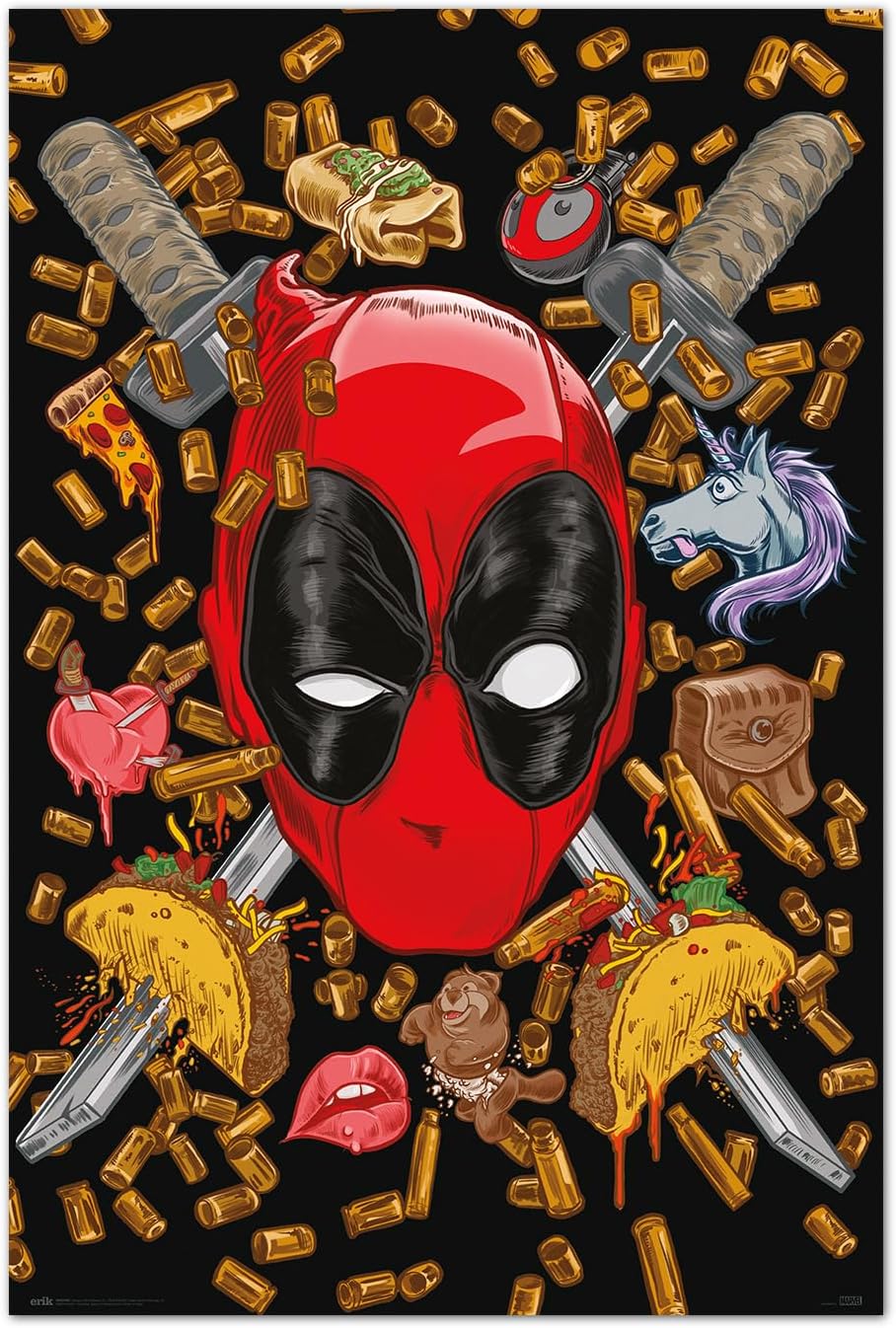 Poster Marvel Deadpool Bullets and Chimichangas multicolore 53 x 158 cm