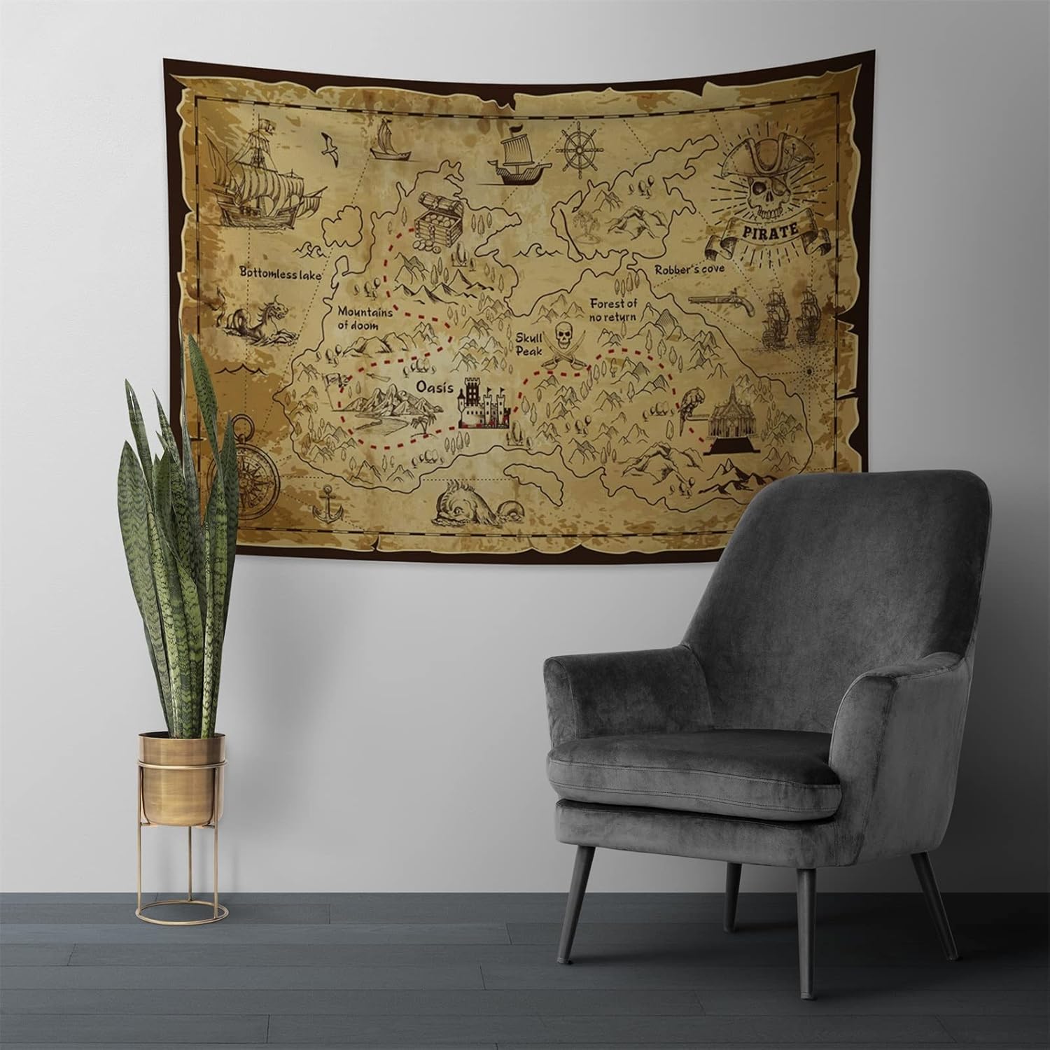 Tapisserie pirate YONGFOTO carte au trésor, itinéraire de l'île de l'Ouest – Image 8