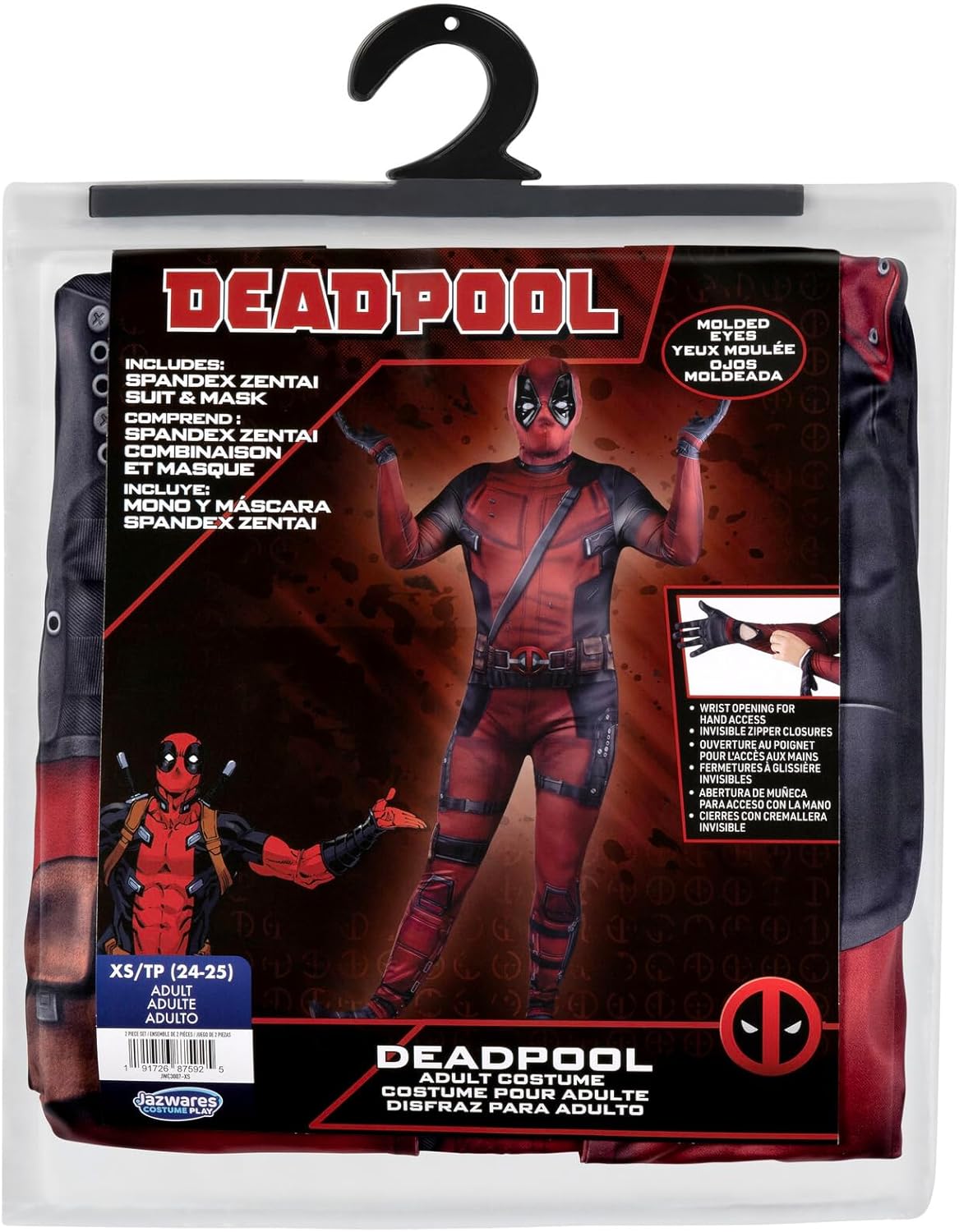 Costume Zentai Marvel Deadpool adulte avec fentes au poignet – Image 2
