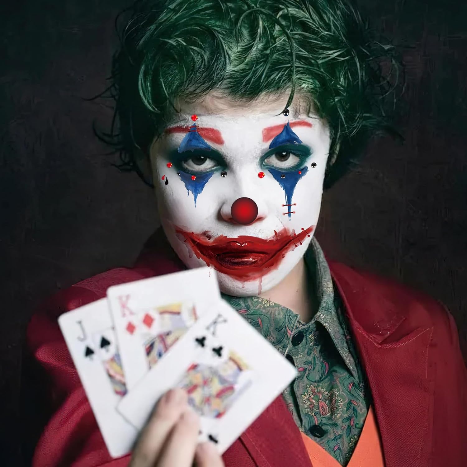 Tatouage visage Joker avec strass, kit Halloween 2 planches – Image 3