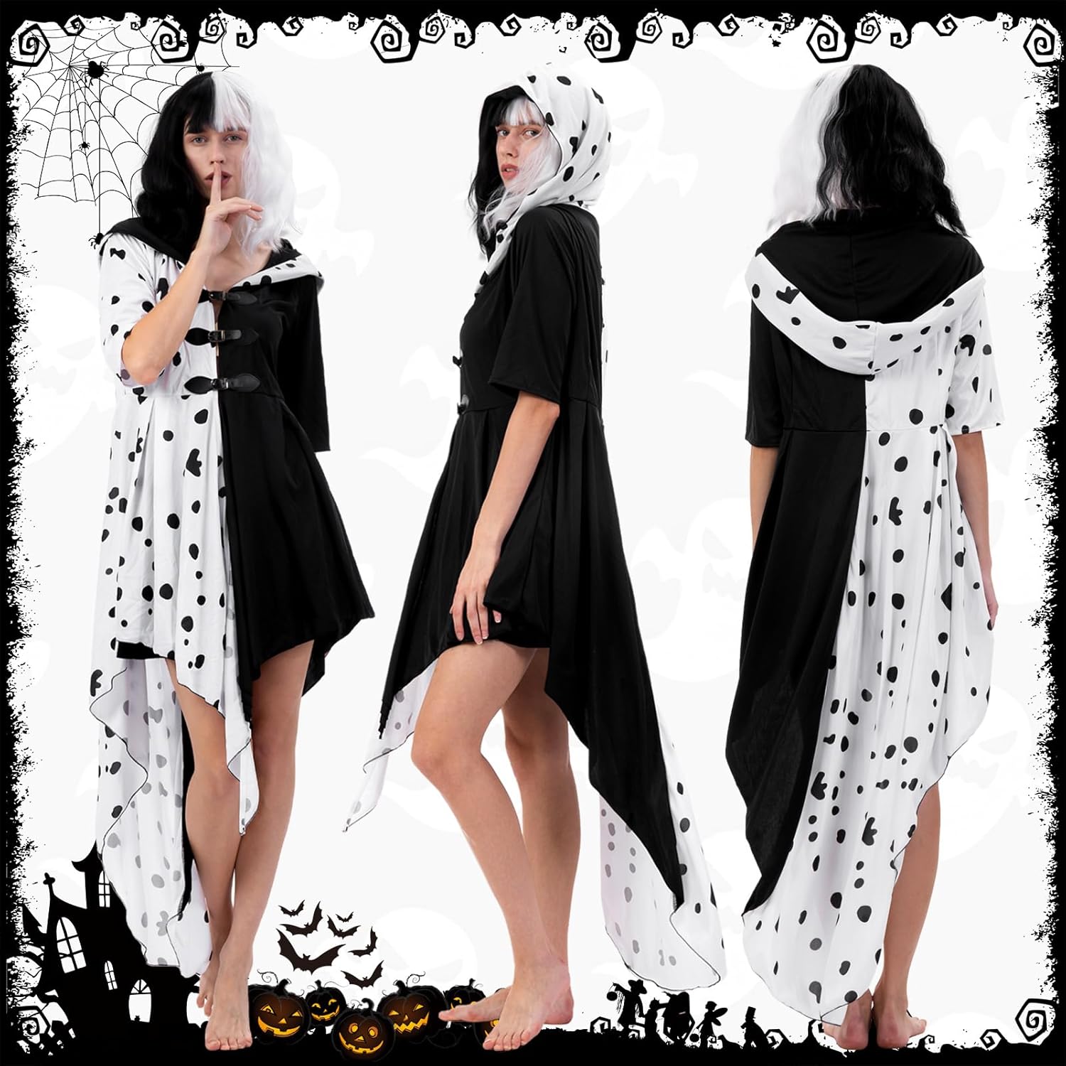 Costume femme Cruella De Vil avec perruque et accessoires – Image 3