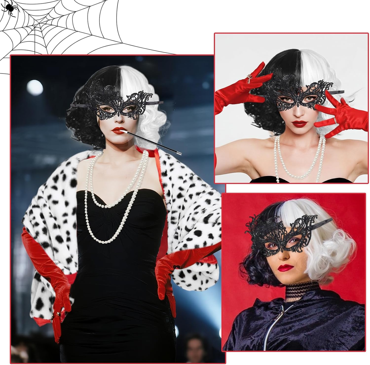 Déguisement Cruella femme 7 pièces avec perruque noir blanc – Image 6