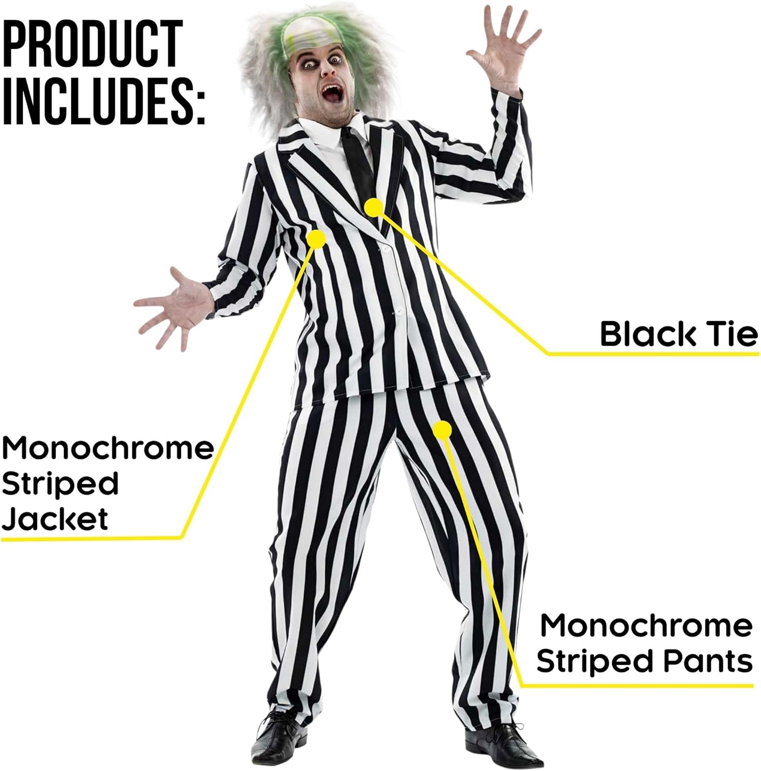 Costume adulte Beetlejuice fantôme à rayures Fun Shack – Image 2