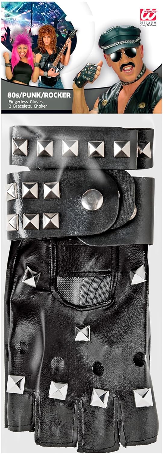 Set Harley Quinn biker en simili cuir avec gants, 2 bracelets et collier à rivets – Image 2
