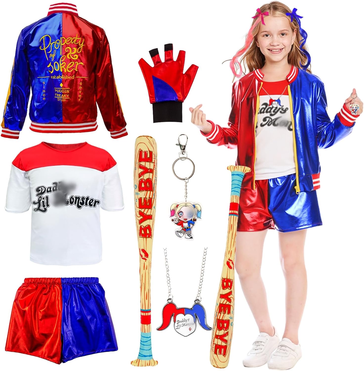 Costume enfant Harley Quinn fille avec veste et short