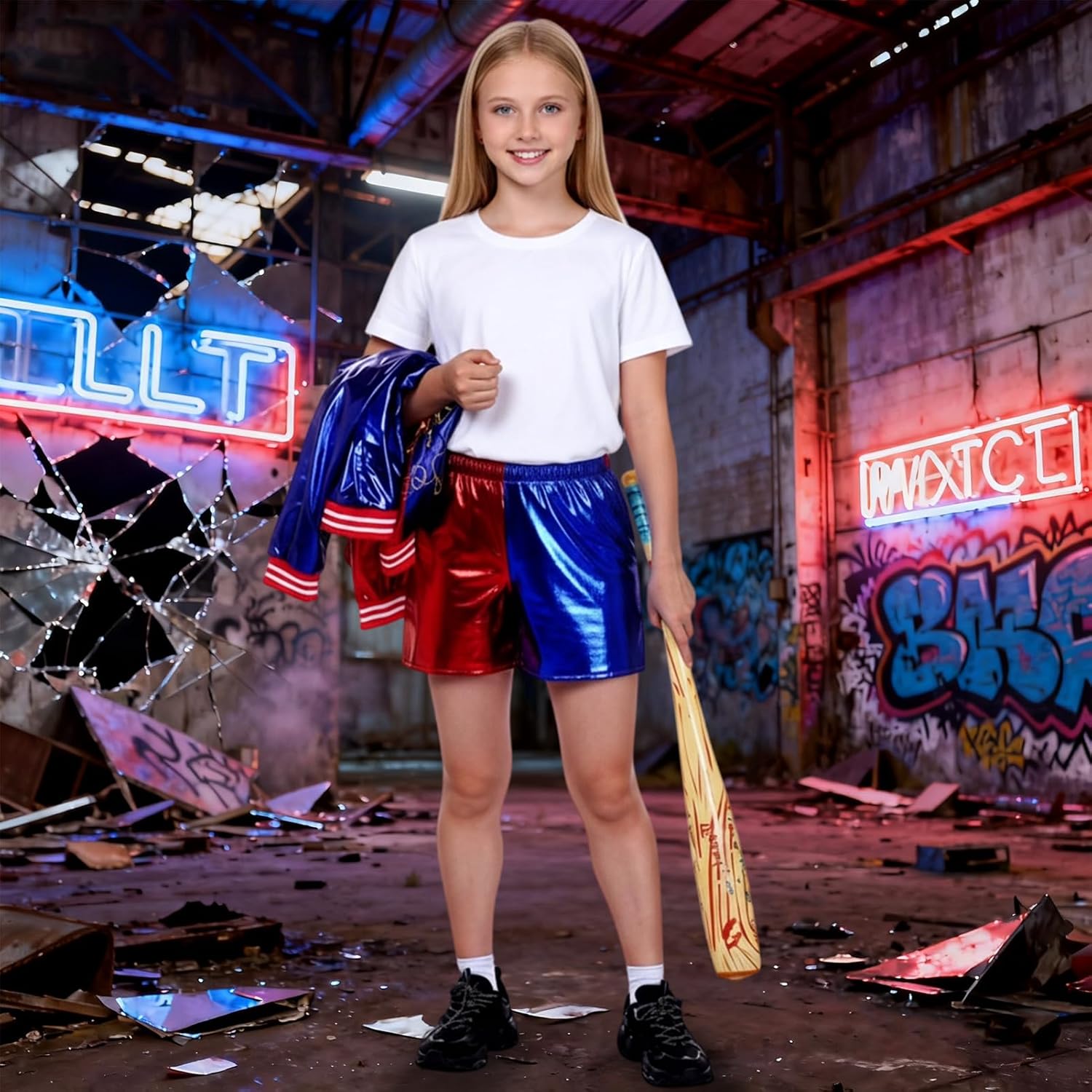 Costume enfant Harley Quinn avec veste, T-shirt et short – Image 8