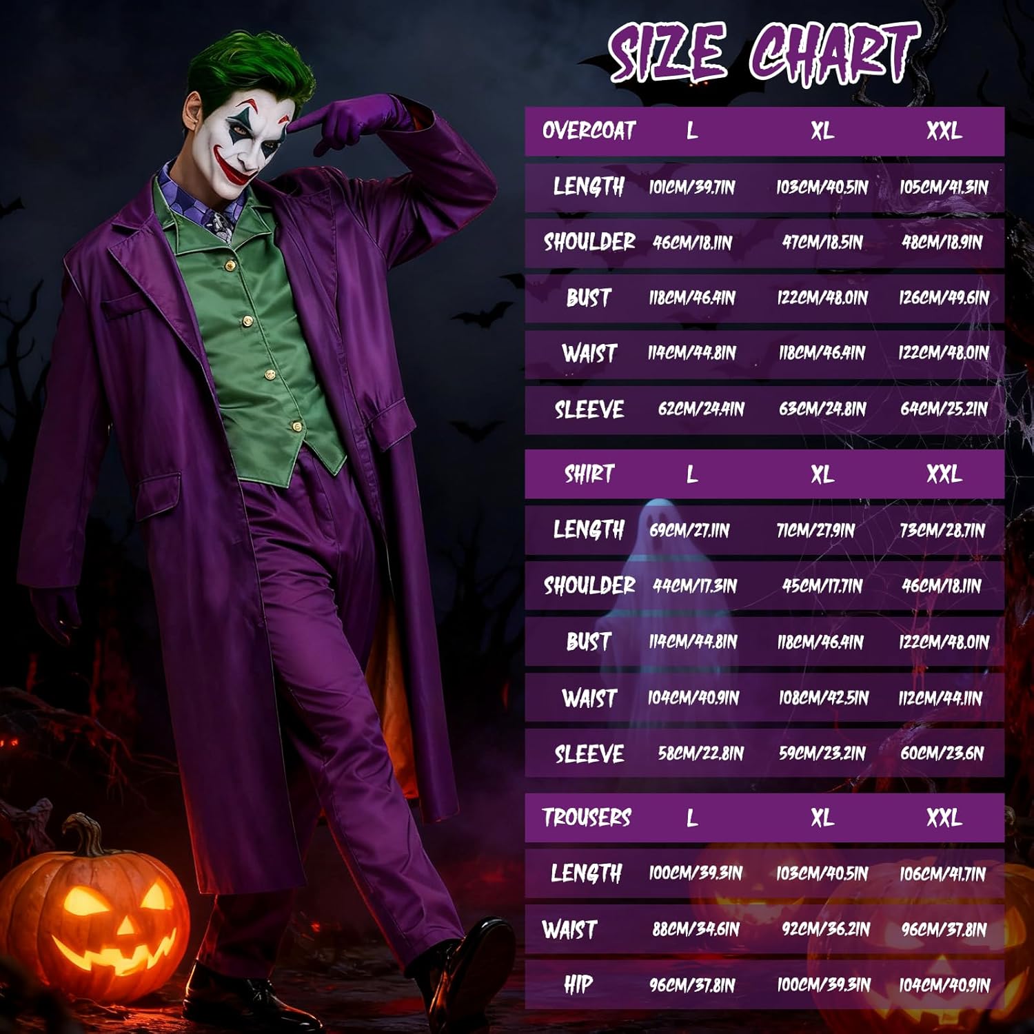Déguisement Joker violet pour homme avec manteau, gilet et accessoires – Image 2