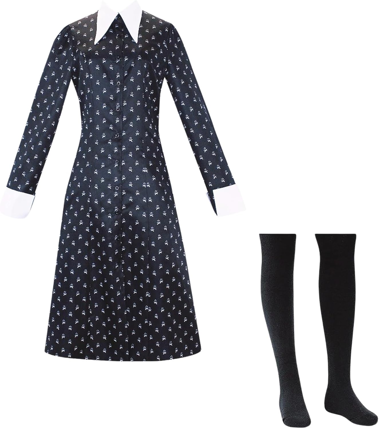 Robe Wednesday Addams noire avec col blanc et Things, tailles 130 et 150