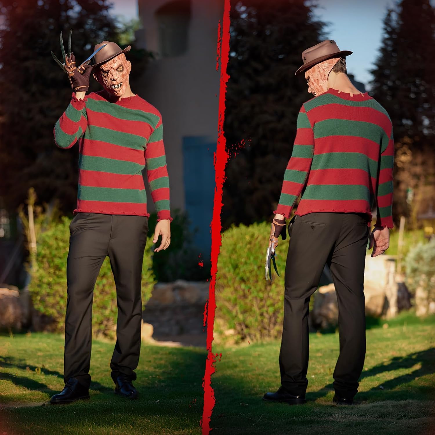Kit de déguisement Freddy Krueger homme avec pull à rayures, chapeau et gant, 4 pièces – Image 6