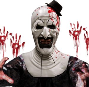 Masque latex Art the Clown Terrifier avec mini chapeau et bonnet de Père Noël