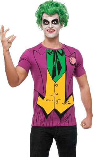 Kit déguisement Joker DC Comics homme avec t-shirt et perruque verte, violet L