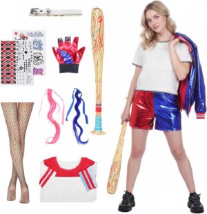 Costume Harley Quinn avec veste, t-shirt et short