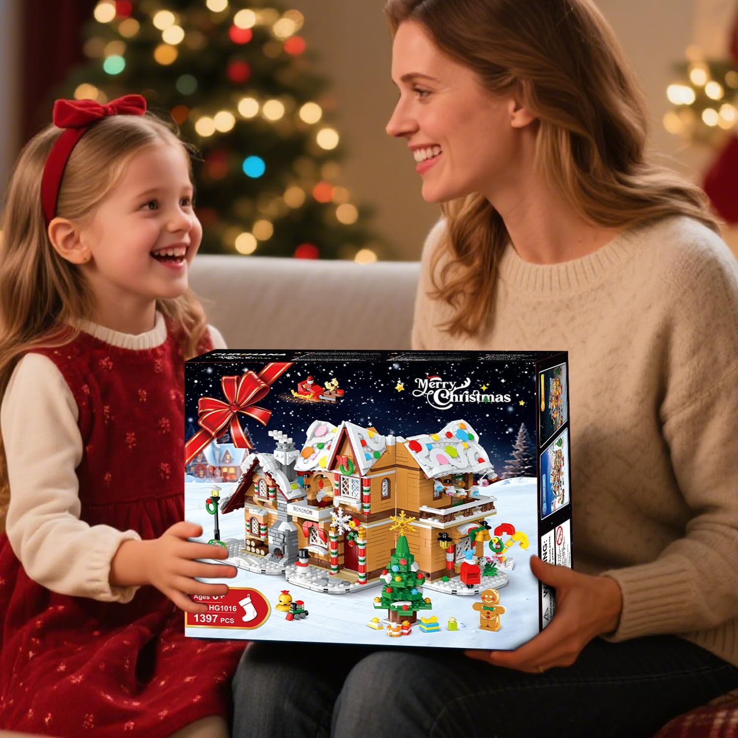 Maison en pain d’épice de Noël 2025 lumineuse, 1421 pièces avec Père Noël – Image 6