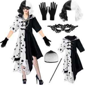 Déguisement Cruella femme 8 pièces avec manteau à capuche et accessoires