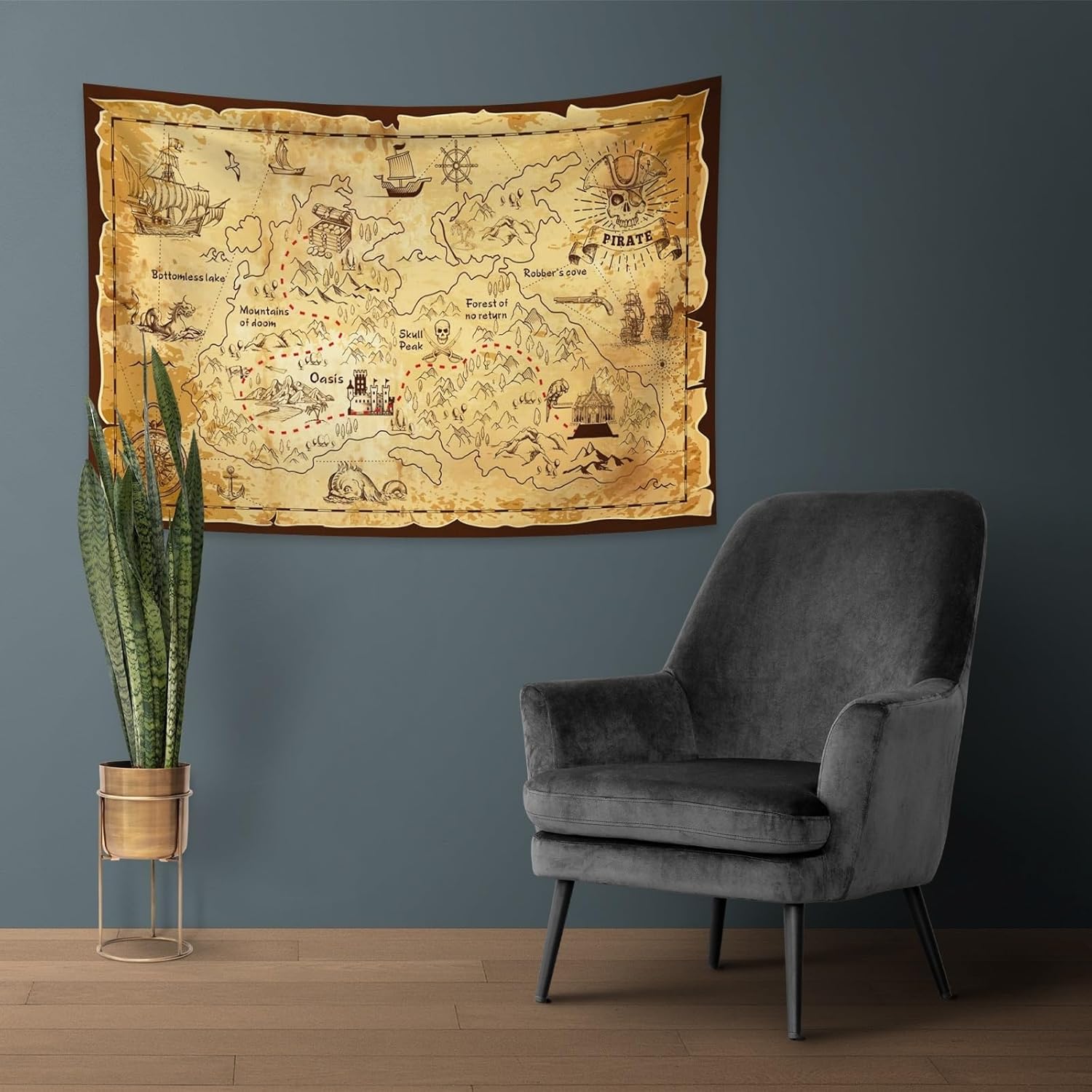 Tapisserie pirate YONGFOTO carte au trésor, itinéraire de l'île de l'Ouest – Image 4