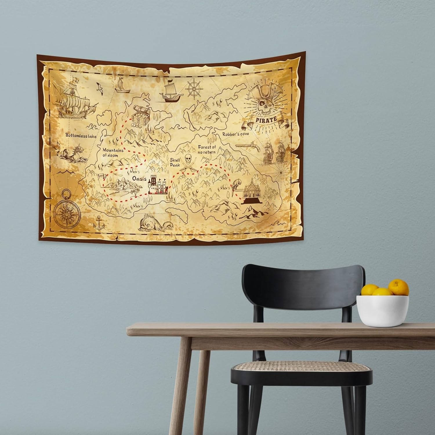 Tapisserie pirate carte au trésor YONGFOTO en polyester – Image 5