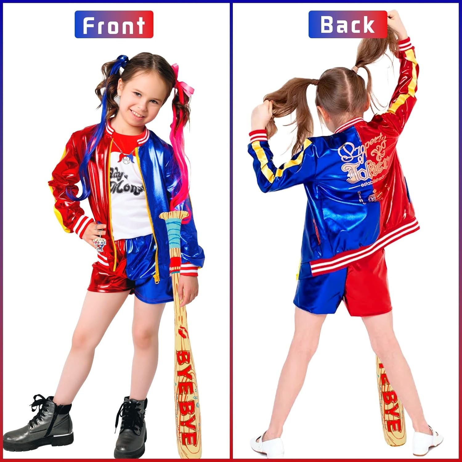 Costume enfant Harley Quinn fille avec veste et short – Image 6