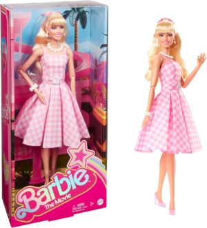 Poupée Barbie Le Film look vintage articulée en robe vichy rose et blanche