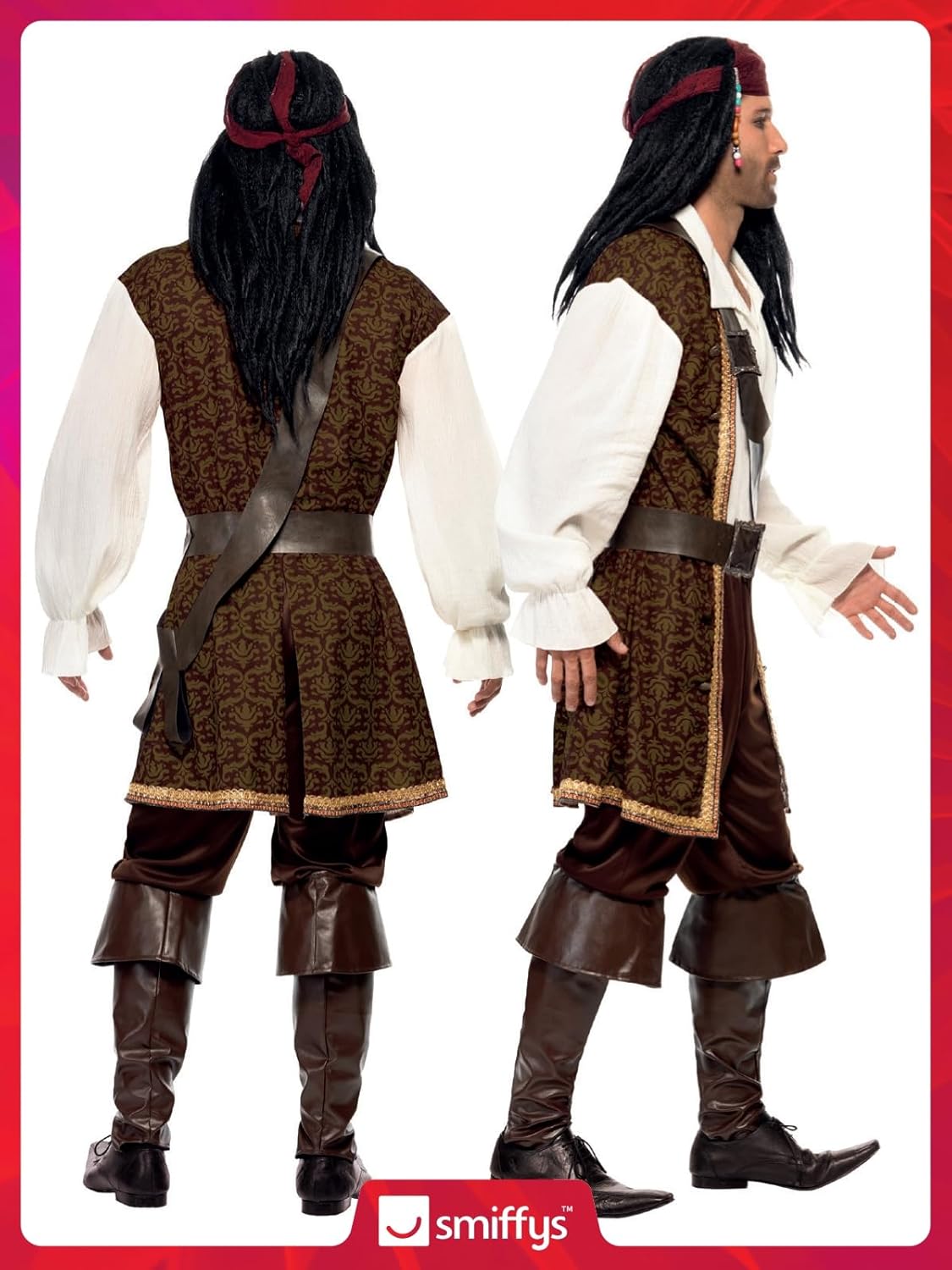 Costume pirate de haute mer Smiffys marron avec baudrier et foulard – Image 6